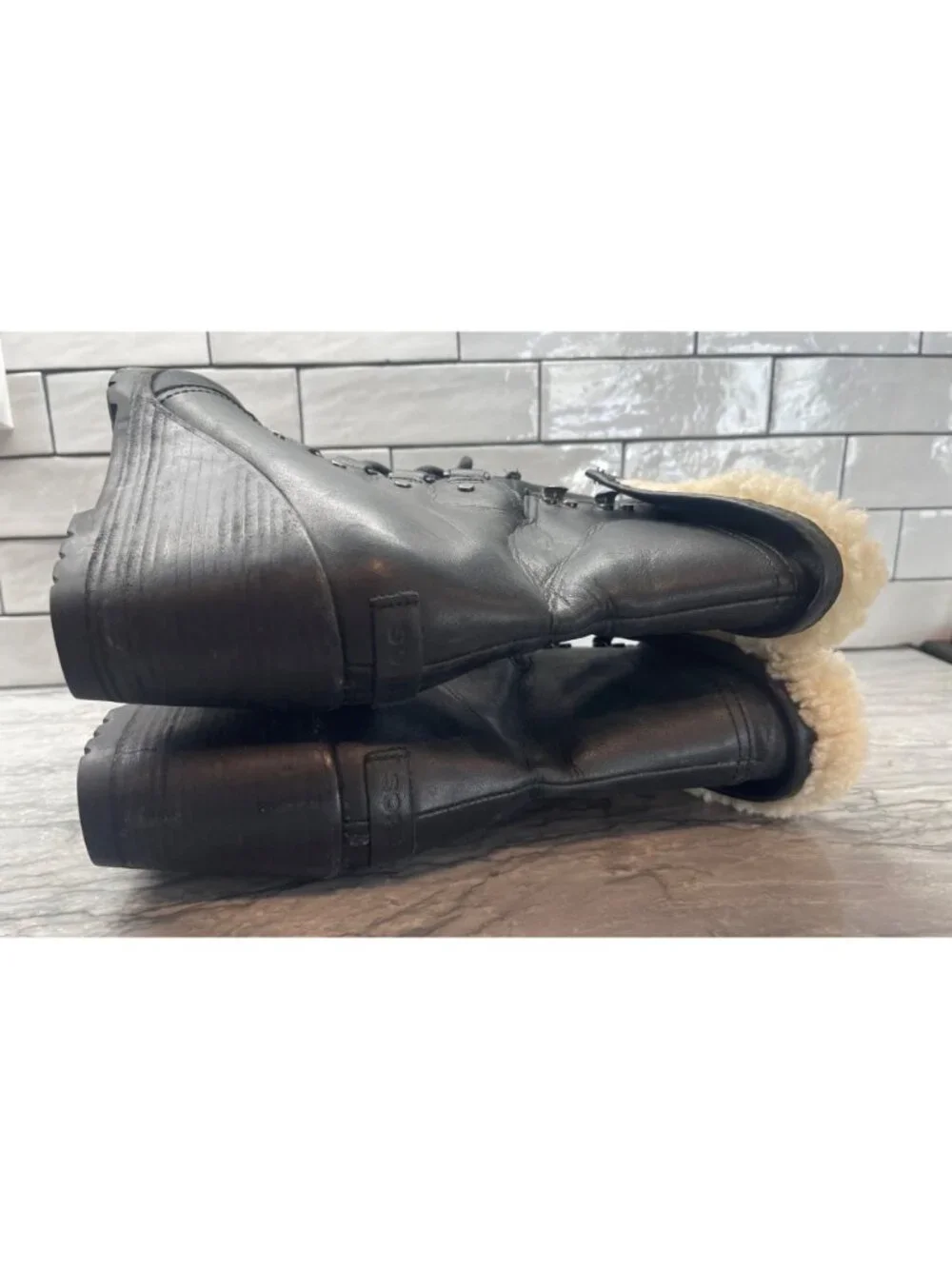 Sorel Womens 9.5 NL2966 Black Leather Joan of Arctic Wedge Boots Fleece Collar